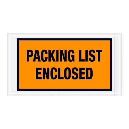 Box Packaging Full Face Envelopes, "Packing List Enclosed" Print, 10"L x 5-1/2"W, Orange, 1000/Pack PL426